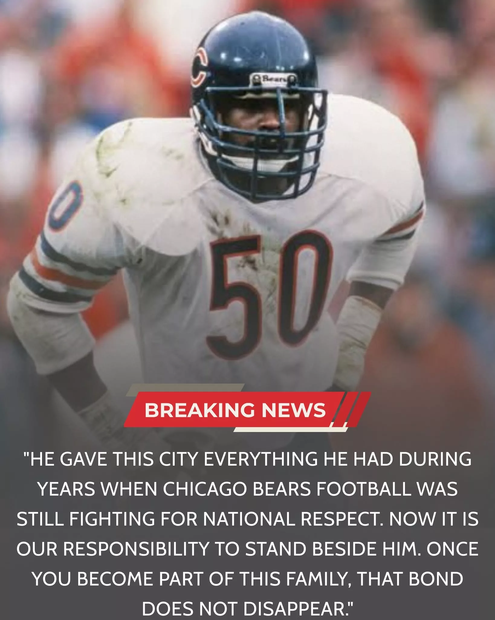 Cover Image for Chicago Bears Announce They Will Cover the Full Cost of Cancer Treatment for Legendary Hall of Famer Mike Singletary