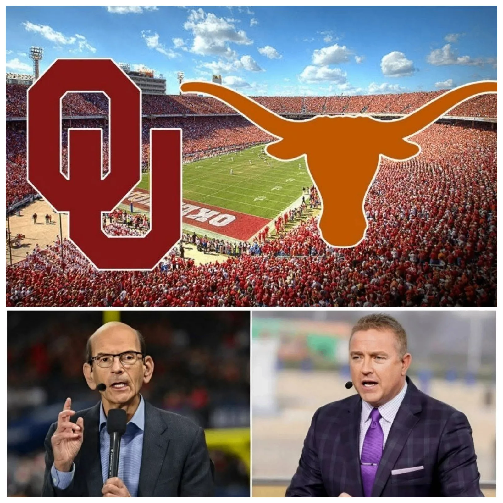 Cover Image for ESPN turned into a real “battlefield” on Saturday as Paul Finebaum and Kirk Herbstreit engaged in a heated debate over the upcoming showdown between the Texas Longhorns and Oklahoma Sooners — what began as a routine pregame analysis quickly escalated into one of the most intense moments on television.