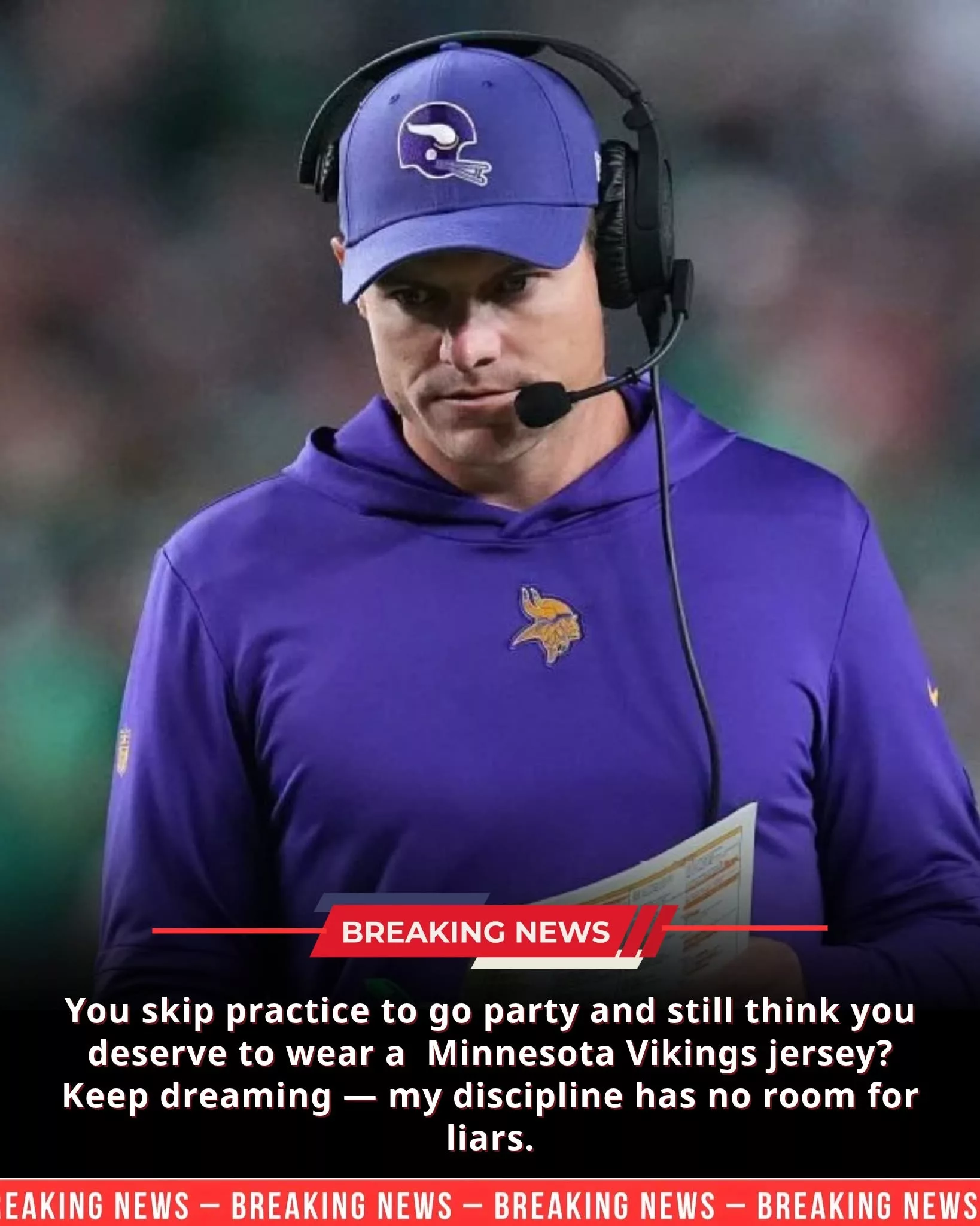 Cover Image for 🚨 BREAKING: Brian Kevin O’Connell Stuns the NFL by Suspending Three Vikings Stars After Nightclub Incident