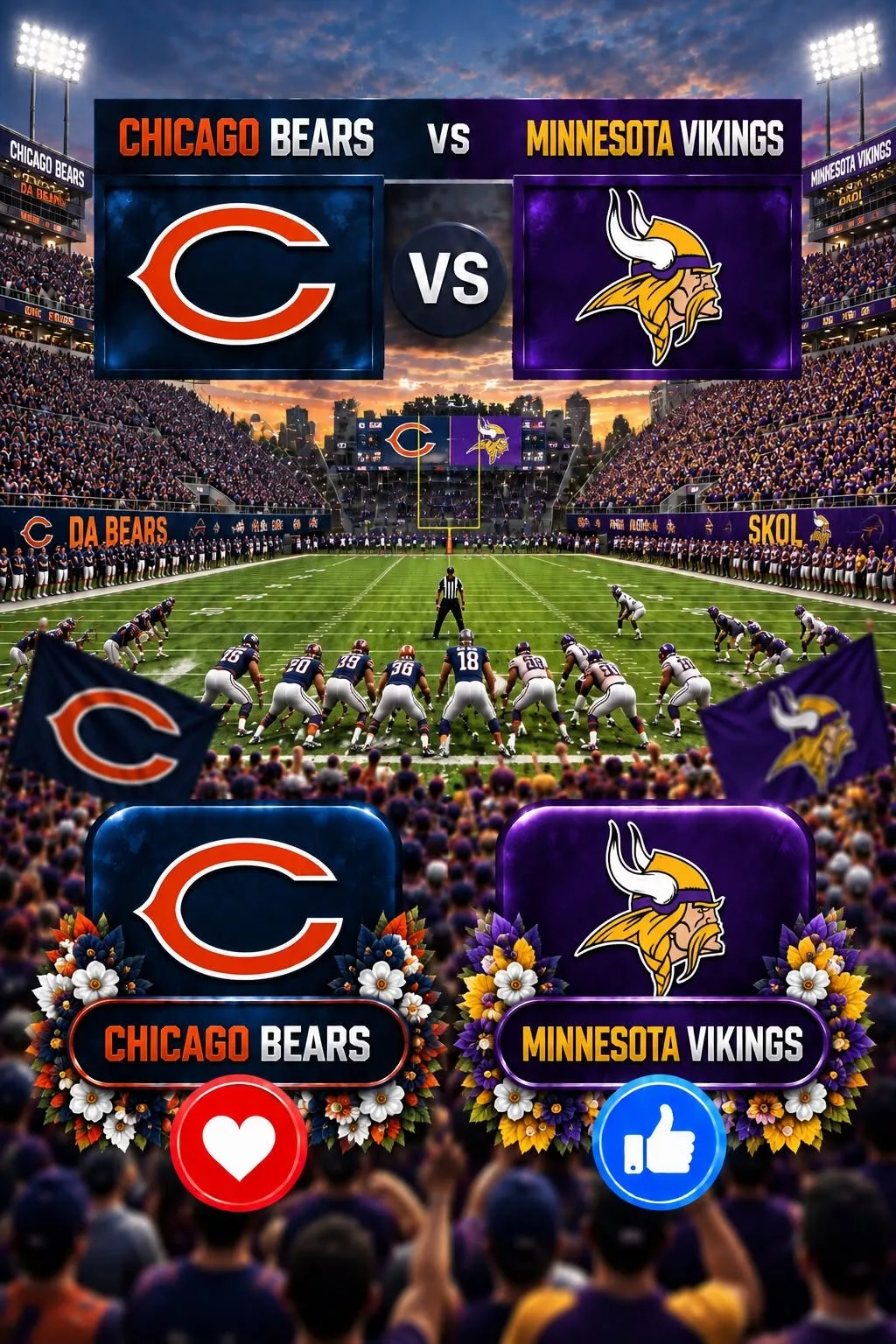 Cover Image for 🔥 PRIME-TIME SHOWDOWN: CHICAGO BEARS vs. MINNESOTA VIKINGS — A BLOCKBUSTER NFC NORTH RIVALRY