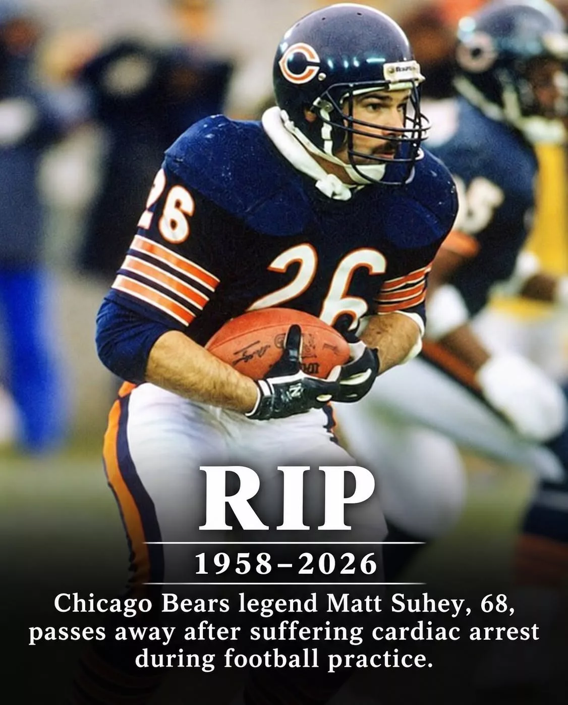 Cover Image for SAD NEWS: Chicago Bears Legend Matt Suhey, 68, Reportedly Dies After Cardiac Arrest While Asleep