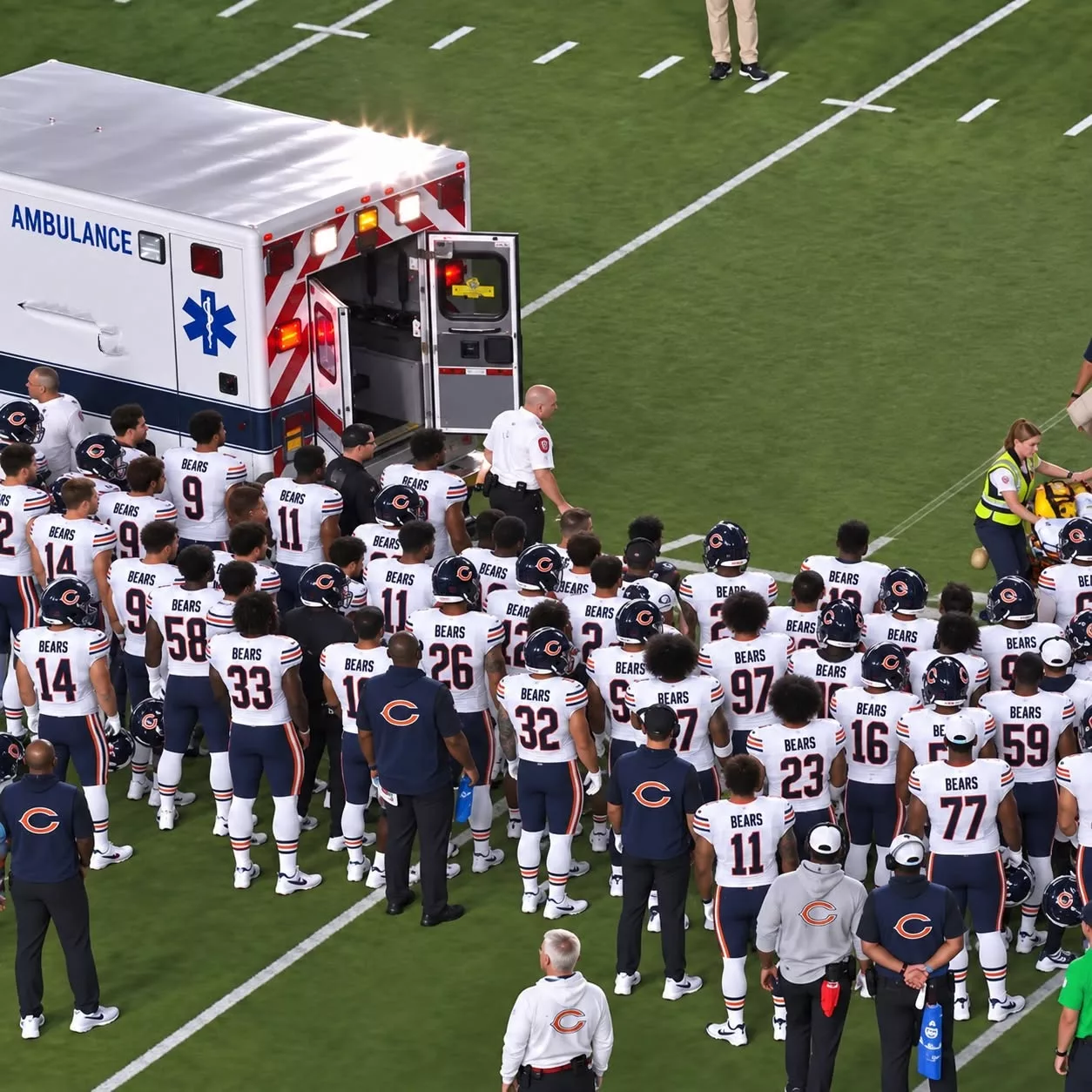 Cover Image for Scariest Football Scene Since Damar Hamlin? Ambulance Rushes Onto Field for Chicago Bears Star as Stadium Falls Silent [VIDEO]