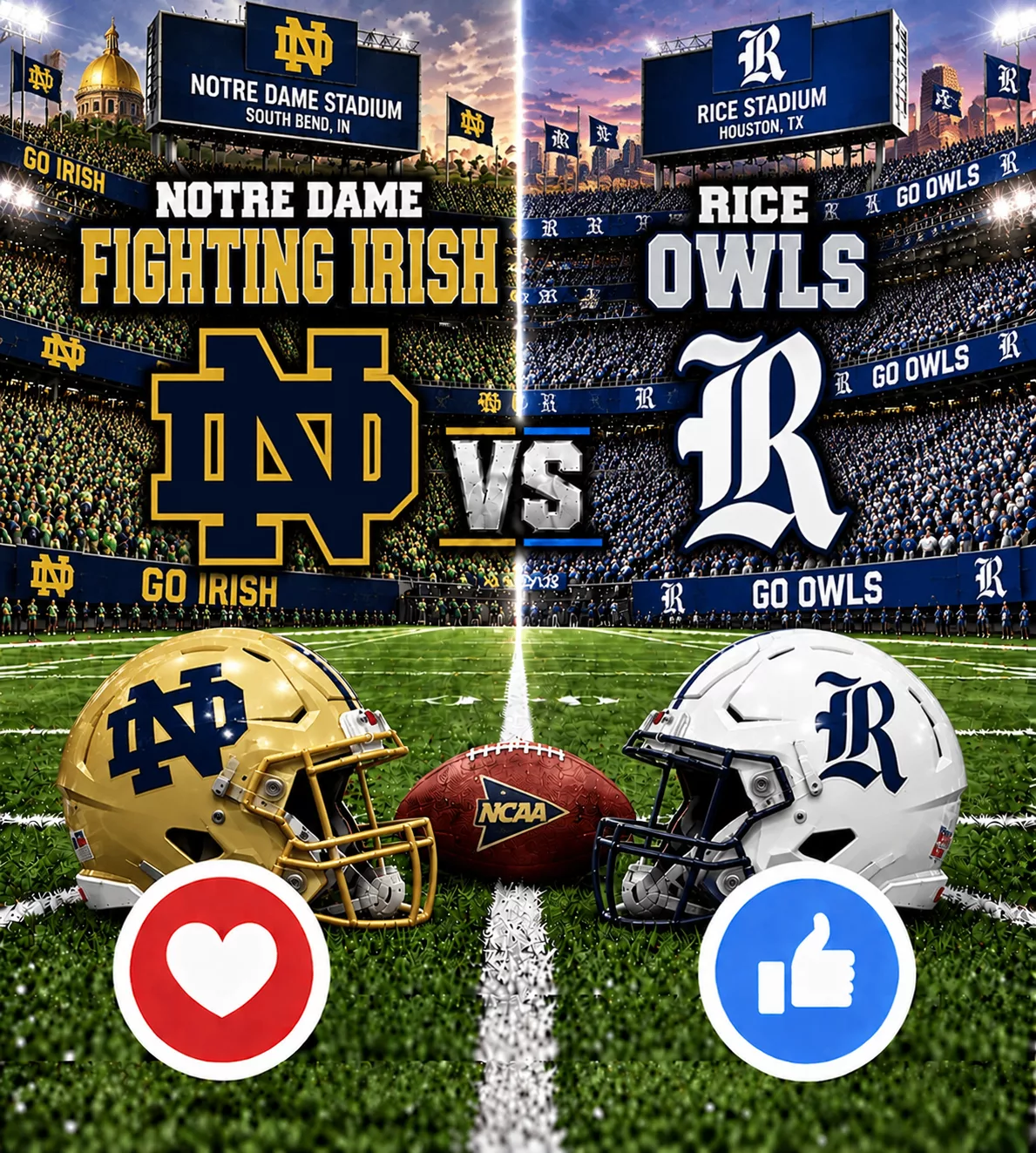 Cover Image for GAME TIME MOVED: Notre Dame Fighting Irish vs. Rice Owls Rescheduled — Important Info Below