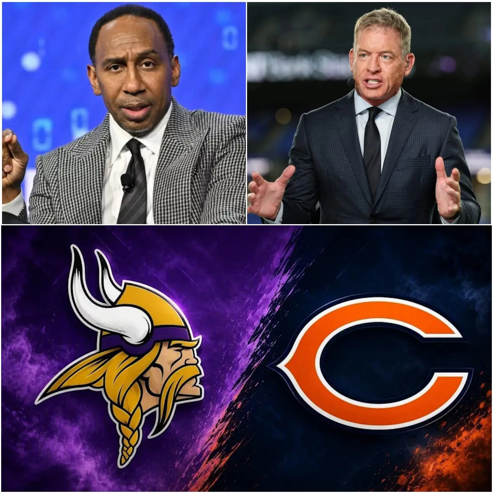 Cover Image for 🚨🔥 STEPHEN A. SMITH vs. TROY AIKMAN — HEATED DEBATE ERUPTS AHEAD OF VIKINGS–BEARS SHOWDOWN