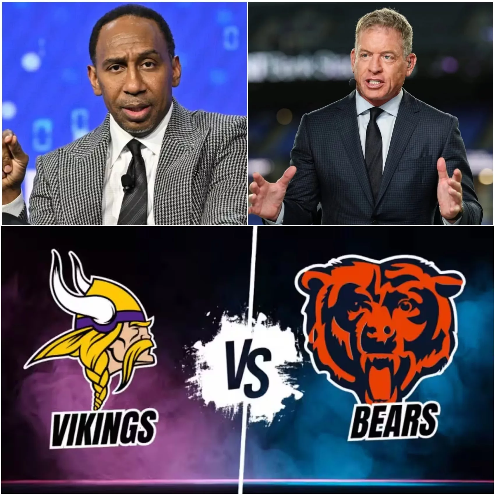 Cover Image for 🚨🔥 STEPHEN A. SMITH vs. TROY AIKMAN — HEATED DEBATE ERUPTS AHEAD OF BEARS–VIKINGS SHOWDOWN