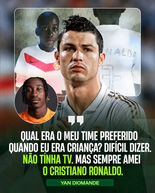 Cover Image for 🔥🇵🇹 YAN DIOMANDÉ REVELA UMA HISTÓRIA DE INFÂNCIA QUE SURPREENDEU OS FÃS! 👀  Quando perguntaram a Yan Diomandé qual era a equipa que apoiava quando era criança, a resposta não foi exatamente a que muitos esperavam…  🎙️ “É difícil, porque não tinha televisão para ver. Mas eu amava o Cristiano.” 🐐  A declaração rapidamente chamou a atenção dos adeptos, principalmente pela ligação inesperada com Cristiano Ronaldo.  Sem televisão para acompanhar regularmente os jogos, como nasceu essa admiração? O que exatamente Diomandé via em Ronaldo quando ainda era criança?  E será que essa paixão pelo craque português teve alguma influência no seu sonho de chegar ao futebol profissional?  👉 A história por trás destas palavras é ainda mais curiosa do que parece…