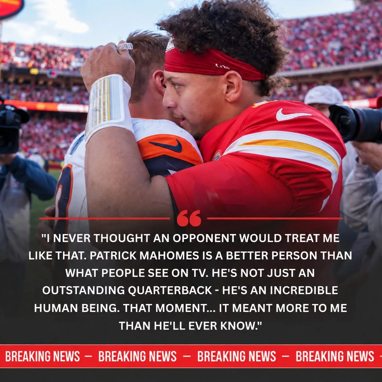 Cover Image for Patrick Mahomes’ Emotional Gesture Toward Bo Nix After Chiefs’ 31–10 Win Over Broncos Leaves NFL Fans Speechless