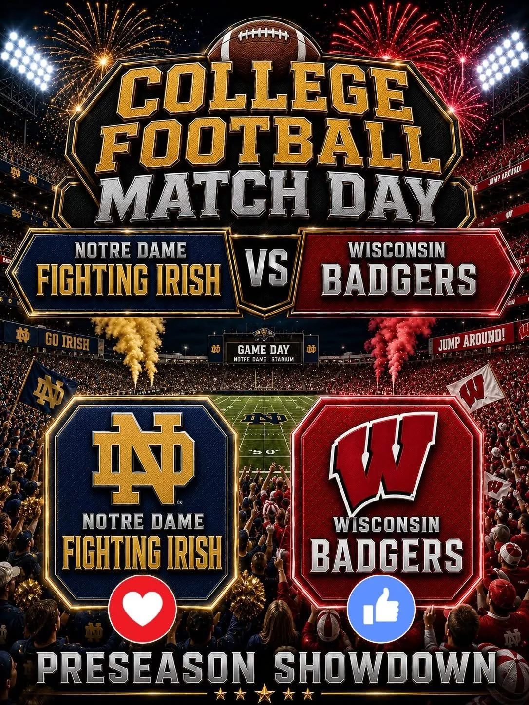 Cover Image for BREAKING: College Football Fans Turn Their Attention to Notre Dame Fighting Irish vs. Wisconsin Badgers — Game Time, TV Channel, Streaming Info & Everything You Need to Know