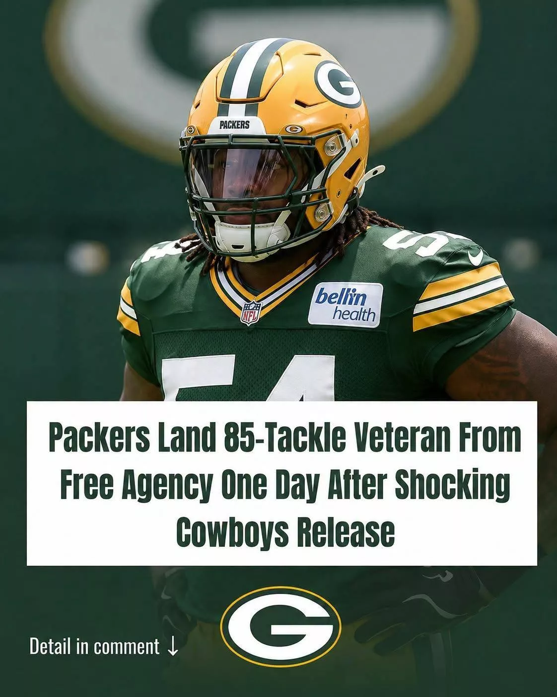 Cover Image for PACKERS SWOOP IN AFTER COWBOYS SHOCKER: Green Bay has reportedly landed an 85-tackle veteran from free agency just one day after his surprising Dallas release. Packers Nation may have just added valuable defensive experience at exactly the right time.