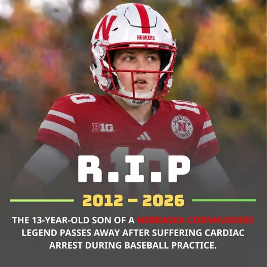 Cover Image for 🚨💔 SAD NEWS: 13-year-old son of Nebraska Cornhuskers legend d.i.e.s after going into cardiac arrest during football practice