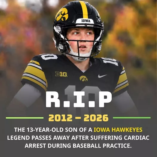 Cover Image for 🚨💔 SAD NEWS: 13-year-old son of Iowa Hawkeyes legend d.i.e.s after going into cardiac arrest during football practice