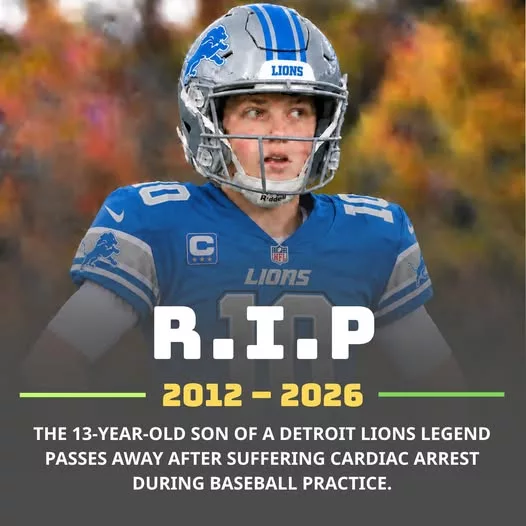 Cover Image for 🚨💔 SAD NEWS: 13-year-old son of Detroit Lions legend d.i.e.s after going into cardiac arrest during football practice