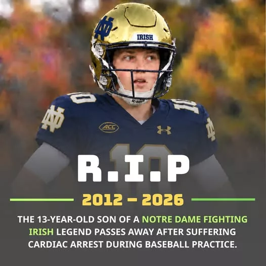 Cover Image for 🚨💔 SAD NEWS: 13-year-old son of Notre Dame Fighting Irish legend d.i.e.s after going into cardiac arrest during football practice
