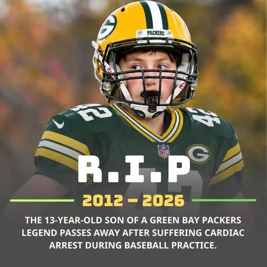 Cover Image for 🚨💔 SAD NEWS: 13-year-old son of Green Bay Packers legend d.i.e.s after going into cardiac arrest during football practice