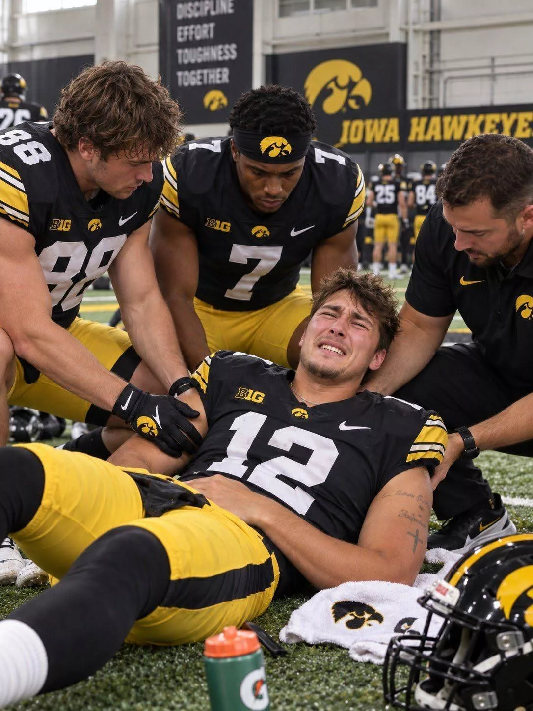 Cover Image for URGENT UPDATE: Panic swept through the crowded practice area when news broke that Iowa Hawkeyes football star Jeremy Hecklinski had suddenly collapsed during a team practice session.