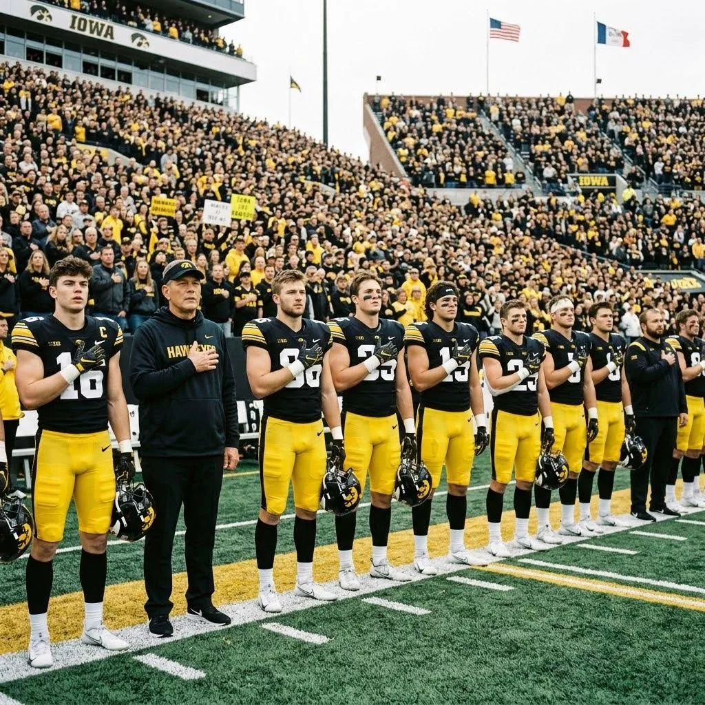 Cover Image for Iowa Hawkeyes leave stadium stunned with emotional National Anthem moment before season opener