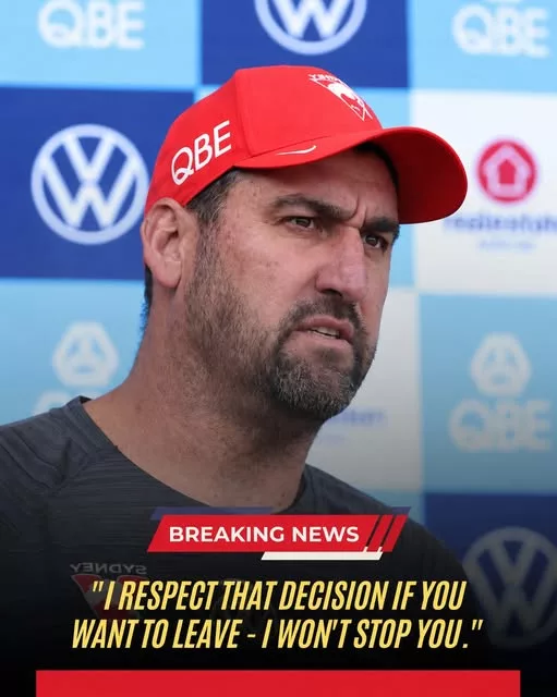 Cover Image for 🚨🏉 “IF YOU WANT TO LEAVE, I RESPECT THAT DECISION — BUT I WON’T STOP YOU.”  Those words from Senior Coach Dean Cox have sent shockwaves through the Sydney Swans camp just days before their massive Semi-Final showdown against Fremantle. 😳  What was supposed to be a focused preparation has suddenly turned into one of the biggest selection dramas of the season.  Cox has reportedly made a stunning call, with TWO players now officially set to depart the Swans’ setup moving forward.  But who are the two names?  And what exactly happened behind closed doors to trigger such a dramatic decision at the most crucial stage of the season? 👀  With a Semi-Final on the line, this could change everything.  👇 The two names handed their marching orders have now been revealed…