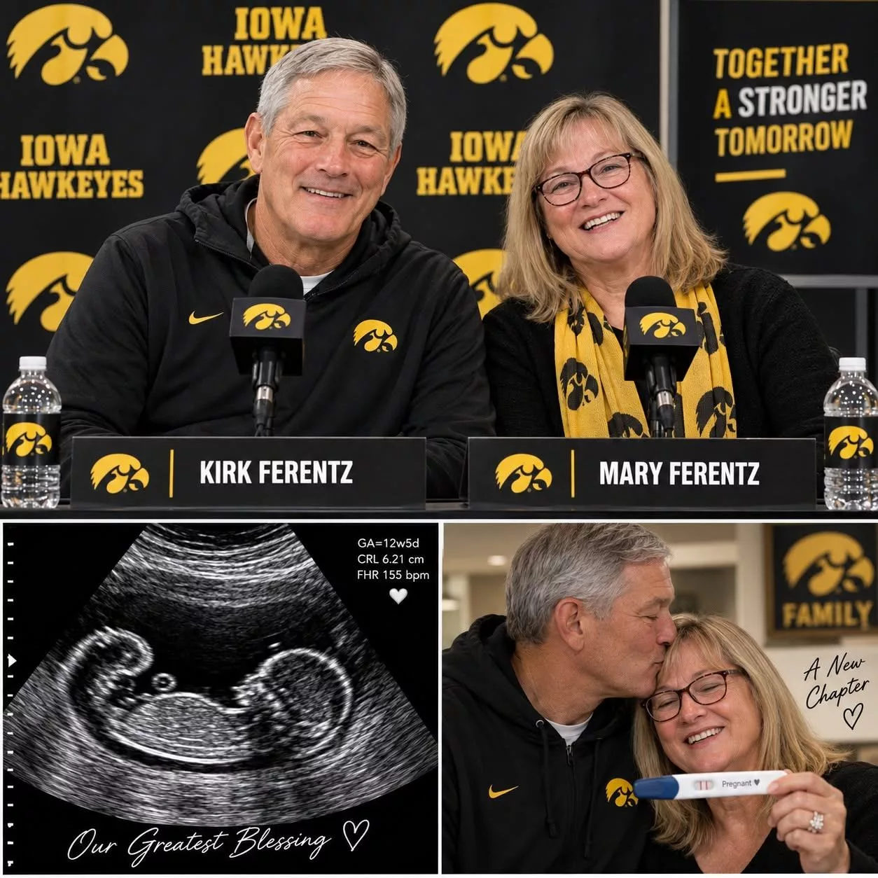 Cover Image for GREAT NEWS: A wonderful surprise has arrived! After years filled with many challenges, Kirk Ferentz has still managed to create unforgettable moments and leave fans amazed. Kirk Ferentz and his wife Mary have just shared some special news that has brought immense joy to Hawkeye Nation, and the couple has received an outpouring of congratulations from Iowa Hawkeyes fans around the country.