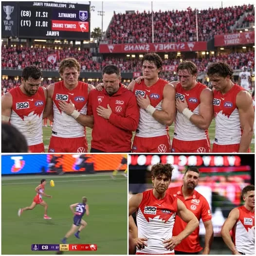 Cover Image for đđ NO ONE EXPECTED THIS AFTER THE FINAL SIREN â AND THE ENTIRE SCG WAS LEFT IN TEARS. The scoreboard told one painful story. But what happened moments later told another. After Sydneyâs heartbreaking preliminary-final defeat to Fremantle, 12.11 (83) to 10.11 (71), the Swans players could have simply walked away, heads down, carrying the disappointment of a season-ending loss. Instead, they did something almost nobody saw coming. Rather than disappearing into the rooms, the playing group gathered together near the boundary, stood shoulder to shoulder and began singing for the red-and-white faithful. There was no polished performance. No perfect harmony. Just raw emotion. Players held onto each other, their hands resting against the Swan on their guernseys, as the crowd slowly rose to its feet. And then came the tears. What happened next turned a devastating finals exit into a moment of pride, unity and heartbreak that many inside the SCG will never forget. But what made the Swans choose to sing after such a painful defeat? đ The answer may say more about the Bloods culture than the final score ever could.