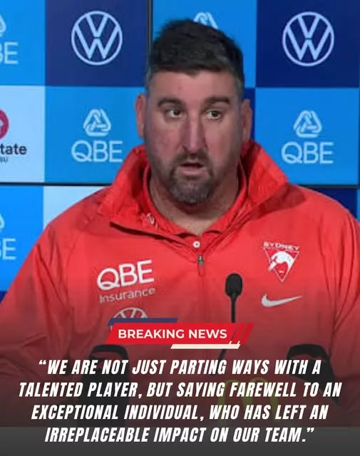 Cover Image for 🚨🦢 “WE WILL MISS YOU A LOT.” A HEARTBREAKING SWANS FAREWELL HAS JUST BEEN CONFIRMED…  Sydney Swans fans have been hit with an emotional surprise as head coach Dean Cox reportedly confirmed that one of the club’s stars will not continue with the team next season. 💔  The announcement has immediately left supporters asking one question: WHO? 👀  After everything this player has contributed to the Swans, the decision marks the end of an important chapter — but what led to it, and why has the club decided that now is the right time?  Cox’s emotional words have only added to the mystery, with fans reflecting on the moments that made this player so memorable in Sydney colours.  Is this a retirement, a departure, or the beginning of a completely unexpected new chapter?  👉 The identity of the departing Swans star may surprise you…
