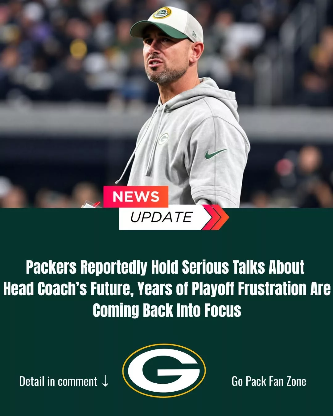Cover Image for Packers Reportedly Hold Serious Talks About Head Coach’s Future, Years of Playoff Frustration Are Coming Back Into Focus