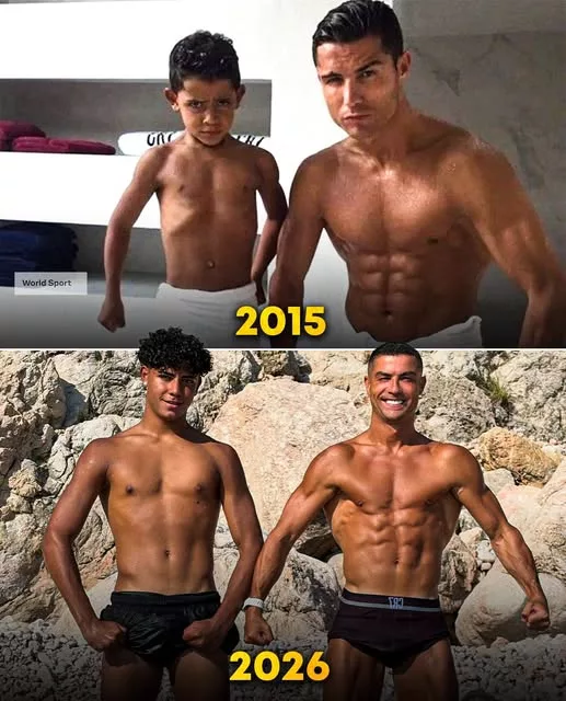 Cover Image for 🔥⚽ 11 ANOS DEPOIS… A DIFERENÇA ENTRE CRISTIANO RONALDO E O SEU FILHO É IMPOSSÍVEL DE IGNORAR!  Há 11 anos, uma imagem mostrava apenas um pequeno momento entre um pai e o seu filho — Cristiano Ronaldo e o seu primogénito, ainda criança, acompanhando de perto uma das maiores estrelas do futebol. Naquela época, era difícil imaginar o quanto ambos mudariam.  Hoje, a comparação entre passado e presente está a chamar novamente a atenção dos fãs. De pequenos gestos e primeiros sinais de força a uma presença física muito mais marcante, a transformação parece contar uma história própria.  Mas o mais interessante talvez não esteja apenas nos músculos ou na aparência…  O que aconteceu durante estes 11 anos para chegar a este momento? 👀🔥  Uma coisa é certa: o tempo passou, mas a disciplina parece ter permanecido.  👇 Veja a transformação completa.