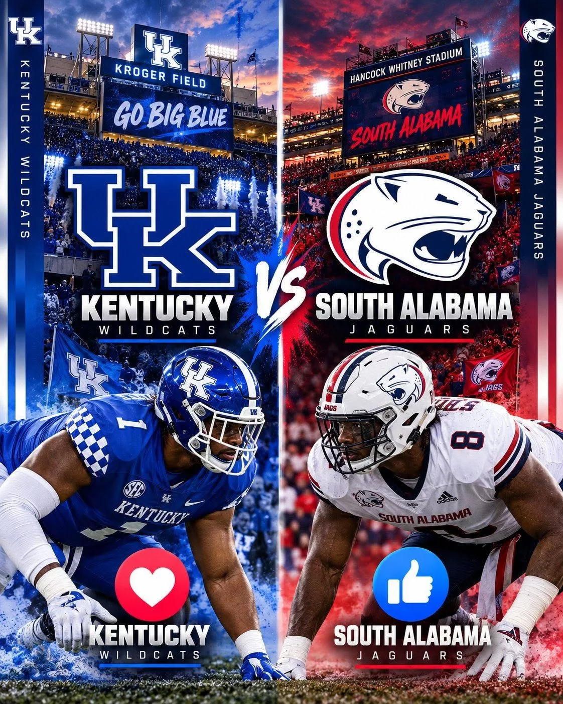 Cover Image for 🚨 TIME CHANGE: Kentucky Wildcats vs. South Alabama Jaguars 🏈🔥 The battle is set! An explosive clash of talent, toughness, and relentless energy awaits. Every play matters. Big moments will define the night. Details in the comments 👇