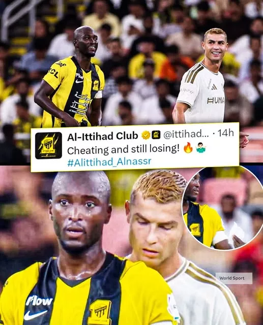 Cover Image for 🚨😂 « ATÉ A TRAPACEAR, VOCÊ PERDE! » — AL-ITTIHAD NÃO PERDOOU CRISTIANO RONALDO! 🇸🇦🐐  Uma cena inesperada durante o clássico entre Al-Ittihad e Al-Nassr rapidamente roubou os holofotes — e tudo começou com um simples pedaço de papel! 👀  Enquanto Danilo recebia instruções táticas do banco, Cristiano Ronaldo apareceu discretamente por trás do companheiro de seleção portuguesa para tentar espreitar o que estava escrito. O momento arrancou risadas dos dois… mas a verdadeira provocação veio depois do apito final. 😳  Após a vitória, a conta oficial do Al-Ittihad publicou a imagem de Ronaldo olhando por cima do ombro de Danilo, acompanhada de uma legenda provocadora.  A brincadeira viralizou imediatamente.  👉 Mas o que aconteceu nos bastidores? A provocação completa está no primeiro comentário! 👇🔥
