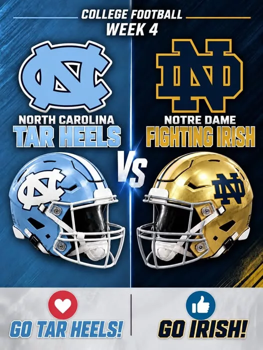Cover Image for 🚨🏈 “CANCEL YOUR SATURDAY PLANS!” — COLLEGE FOOTBALL SCHEDULE BOMBSHELL: North Carolina Tar Heels vs. No. 3 Notre Dame Fighting Irish Set to Shake the Season