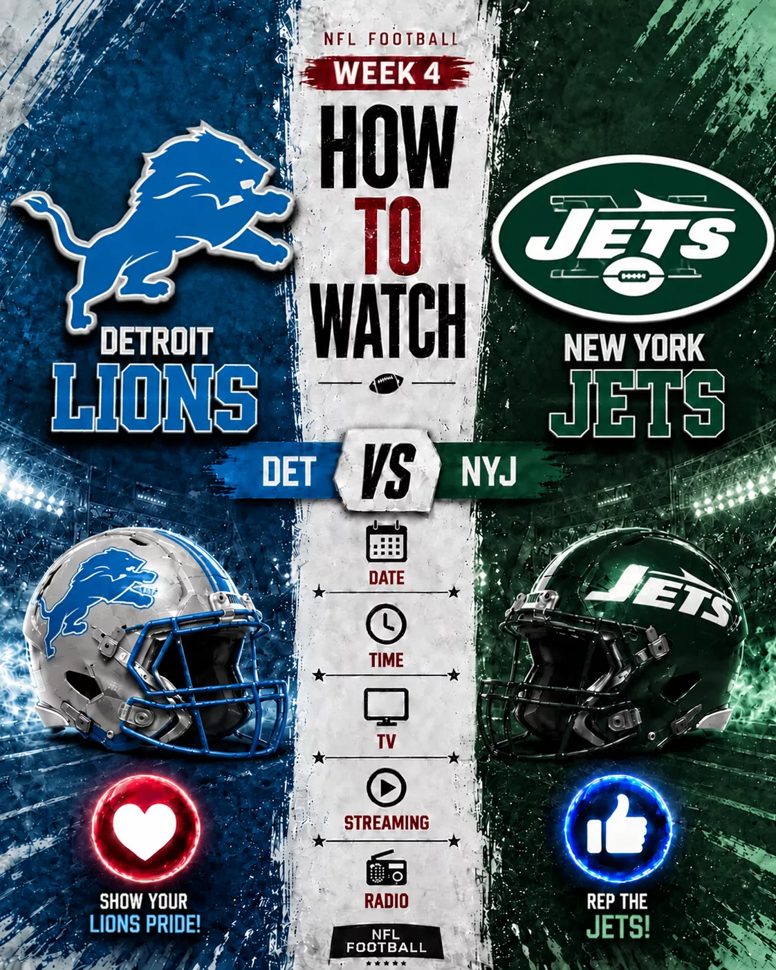 Cover Image for HOW TO WATCH: Detroit Lions vs. New York Jets — Game Time, TV Channel, Streaming Info, and Everything You Need to Know