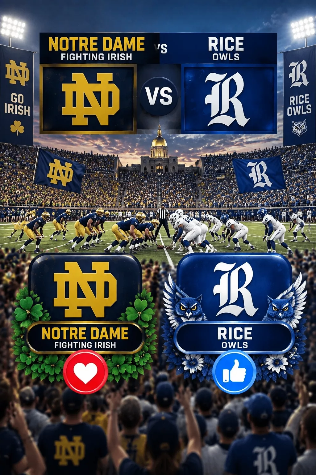 Cover Image for PRIME-TIME SHOWDOWN: NBC and major sports networks have just announced a major broadcast update, and fans of both the Notre Dame Fighting Irish and the Rice Owls should pay close attention.