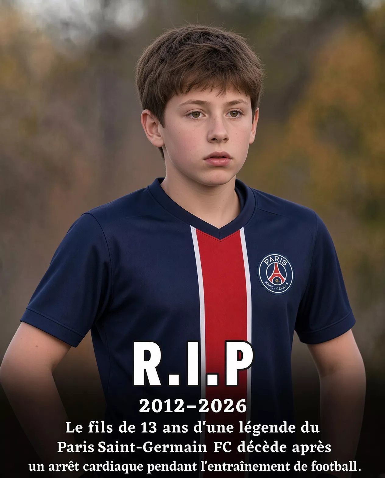 Cover Image for 🚨 TRISTE NOUVELLE : Le fils de 13 ans d’une légende du Paris Saint-Germain FC est d.é.c.é.d.é après avoir été victime d’un arrêt cardiaque pendant un entraînement de football. 🔴🔵💔