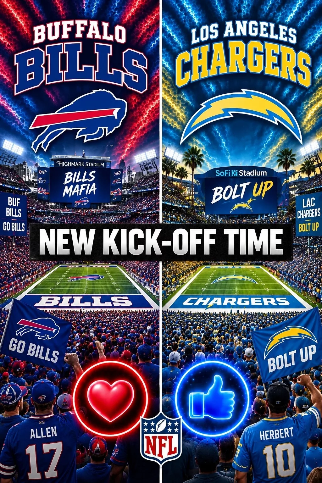 Cover Image for 🔥 “CANCEL YOUR SUNDAY PLANS!” — NFL DROPS A SCHEDULE BOMB: Buffalo Bills vs. Los Angeles Chargers Set to Shake the Season 🔥
