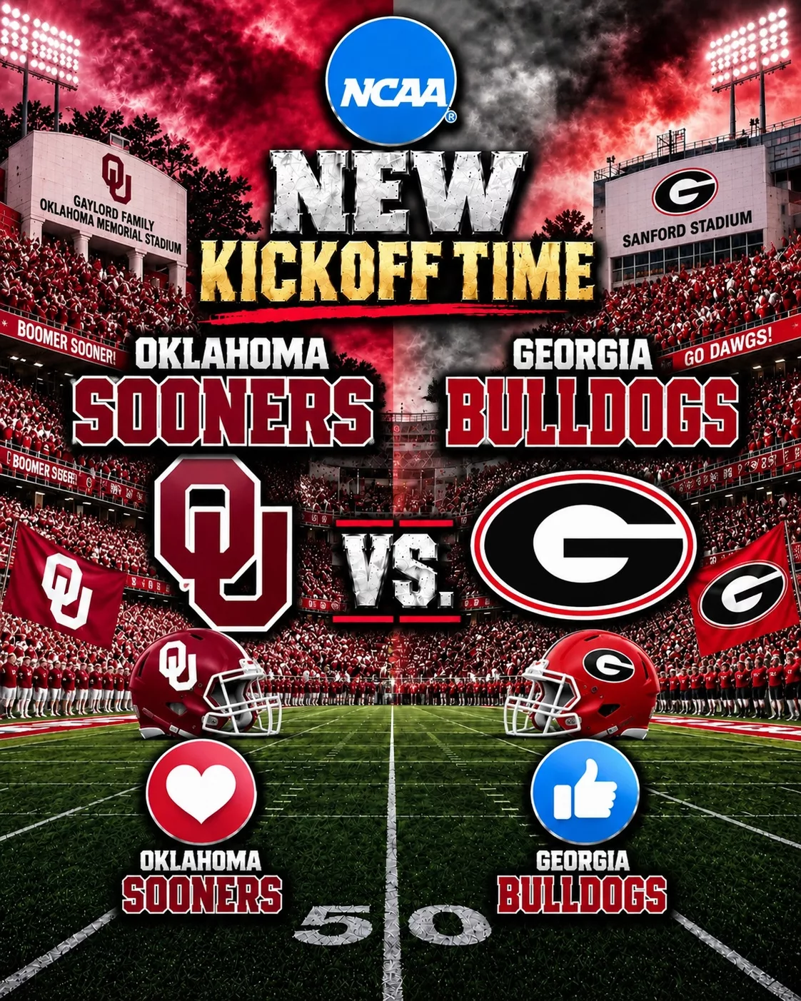 Cover Image for π¨ BREAKING β KICKOFF TIME SUDDENLY CHANGED: ESPN has just put college football fans on high alert after announcing a major last-minute adjustment to the broadcast schedule for the highly anticipated showdown between the Oklahoma Sooners and Georgia Bulldogs. The unexpected change means supporters of both teams need to update their calendars immediately to make sure they donβt miss kickoff. With anticipation already building around this massive SEC showdown, ESPNβs latest scheduling announcement has quickly become a major talking point among fans. π₯ DONβT MISS IT β THE NEW KICKOFF TIME AND FULL UPDATED SCHEDULE ARE BELOW