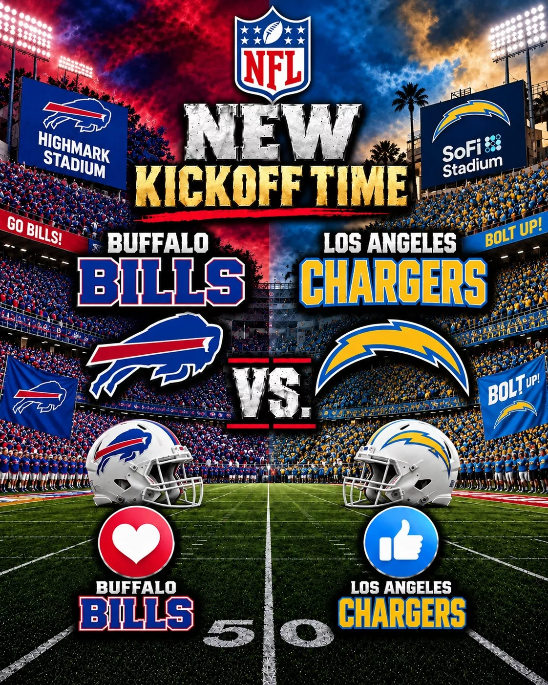 Cover Image for π¨ BREAKING β KICKOFF TIME SUDDENLY CHANGED: ESPN has just put NFL fans on high alert after announcing a major last-minute adjustment to the broadcast schedule for the highly anticipated showdown between the Buffalo Bills and Los Angeles Chargers. The unexpected change means supporters of both teams need to update their calendars immediately to make sure they donβt miss kickoff. With anticipation already building around this blockbuster NFL matchup, ESPNβs latest scheduling announcement has quickly become a major talking point among fans. π₯ DONβT MISS IT β THE NEW KICKOFF TIME AND FULL UPDATED SCHEDULE ARE BELOW