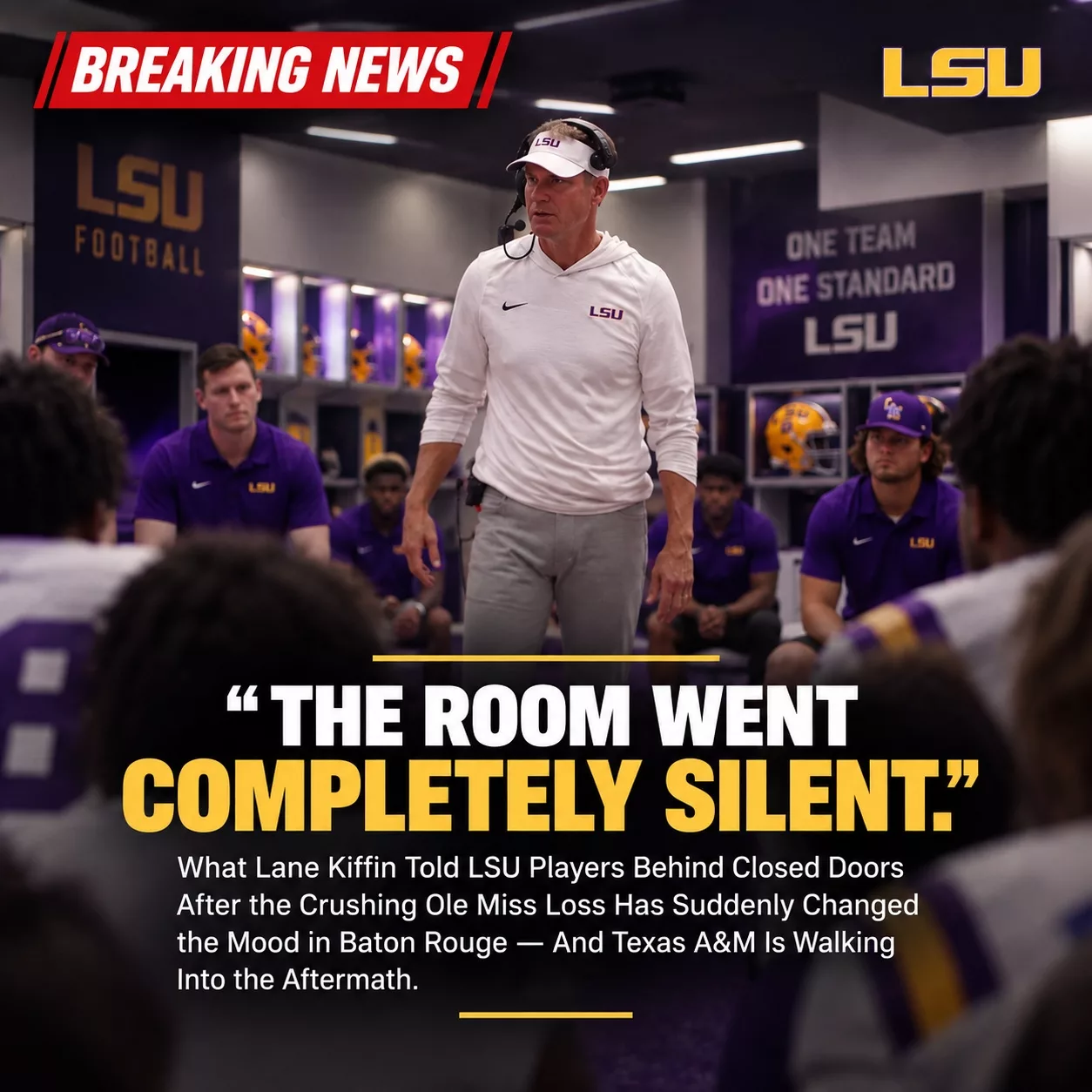 Cover Image for π¨ According to Reports, Lane Kiffin Delivered a Powerful Message to LSU Players Behind Closed Doors After the Heartbreaking 32β24 Loss to Ole Miss β And What He Told the Tigers Ahead of Texas A&M Has Quickly Become the Biggest Talking Point Before Saturday Nightβ¦