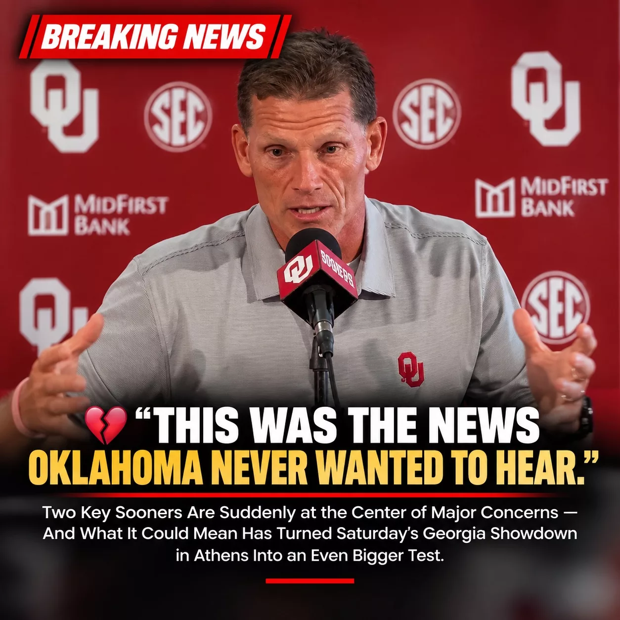 Cover Image for π¨ BREAKING: Oklahoma Hit With Brutal News Before Georgia Showdown β Two Key Sooners Are Suddenly at the Center of Major Concerns, and What It Could Mean for Saturdayβs Battle in Athens Has Put the Entire Oklahoma Fanbase on High Alertβ¦