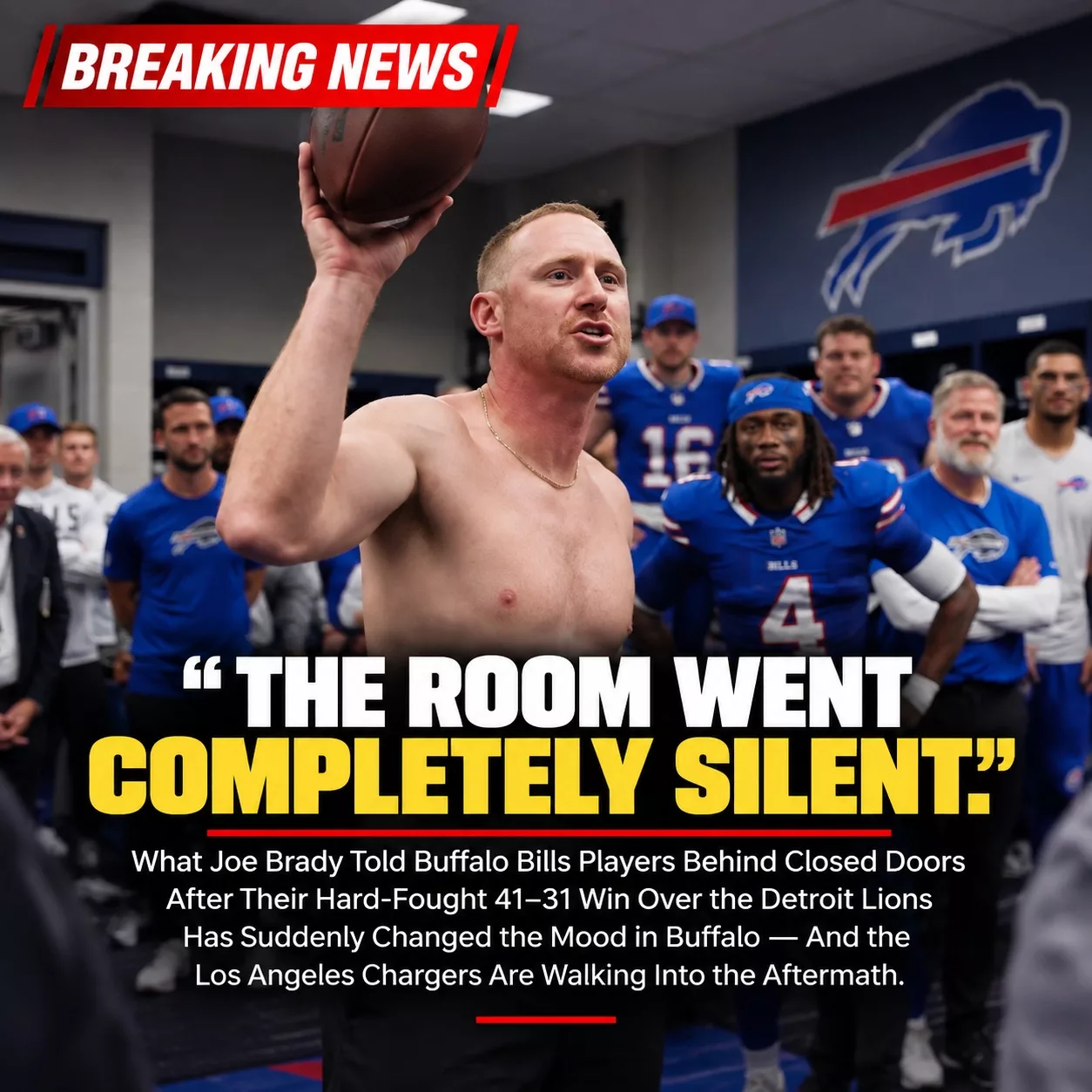Cover Image for π¨ According to Reports, Joe Brady Delivered a Powerful Message to Buffalo Bills Players Behind Closed Doors After Their Hard-Fought 41β31 Victory Over the Detroit Lions β And What He Told the Team Ahead of the Los Angeles Chargers Has Quickly Become the Biggest Talking Point Before Sundayβs Showdownβ¦