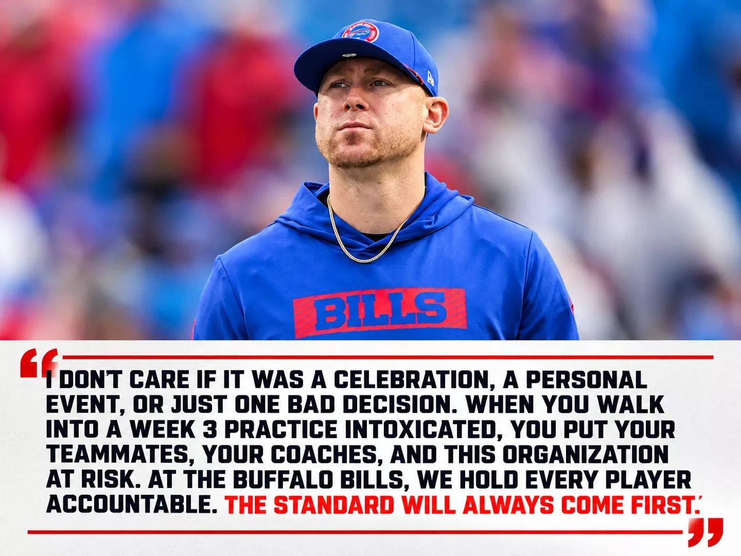 Cover Image for 🚨 BREAKING: Buffalo Bills FIRE Rookie After He Reportedly Arrived Intoxicated During Week 3 Practice Preparation