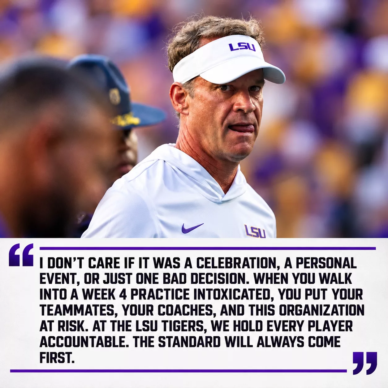Cover Image for 🚨 BREAKING: LSU Tigers FIRE Rookie After He Reportedly Arrived Intoxicated During Week 4 Practice Preparation