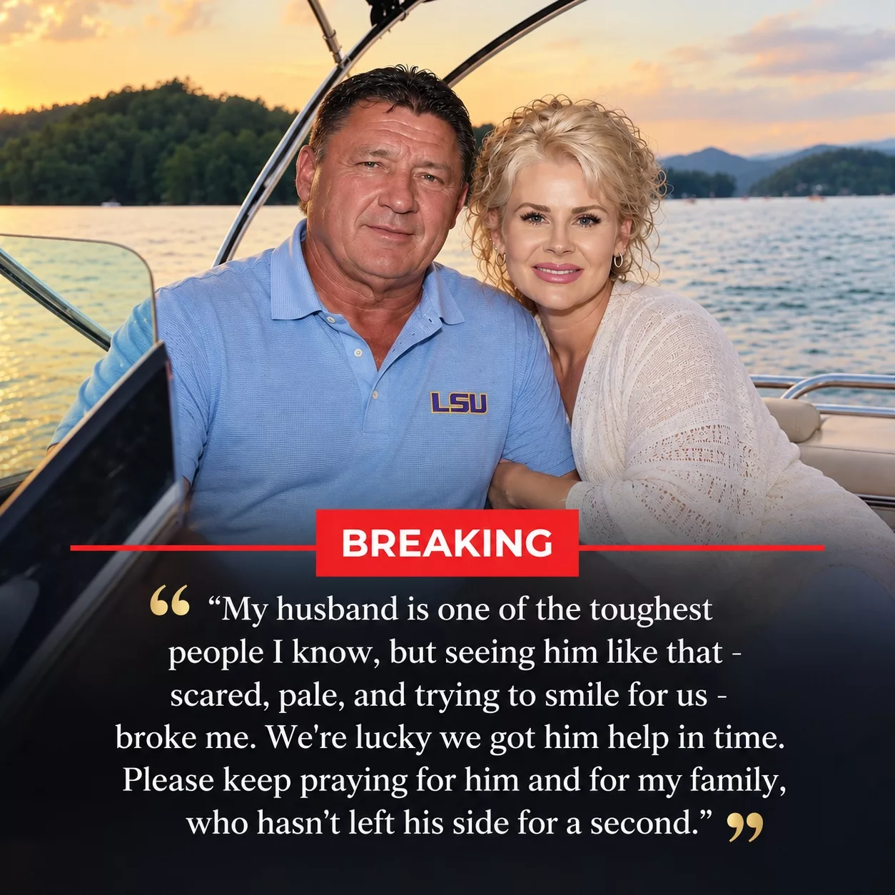 Cover Image for 🚨 EMOTIONAL: Ed Orgeron’s Wife, Brandy Nicole, Gives an Update on the LSU Tigers Legend’s Health and Thanks Fans for Their Overwhelming Support During This Difficult Time After He Was Rushed to the Hospital Following a Sudden Medical Emergency Because…