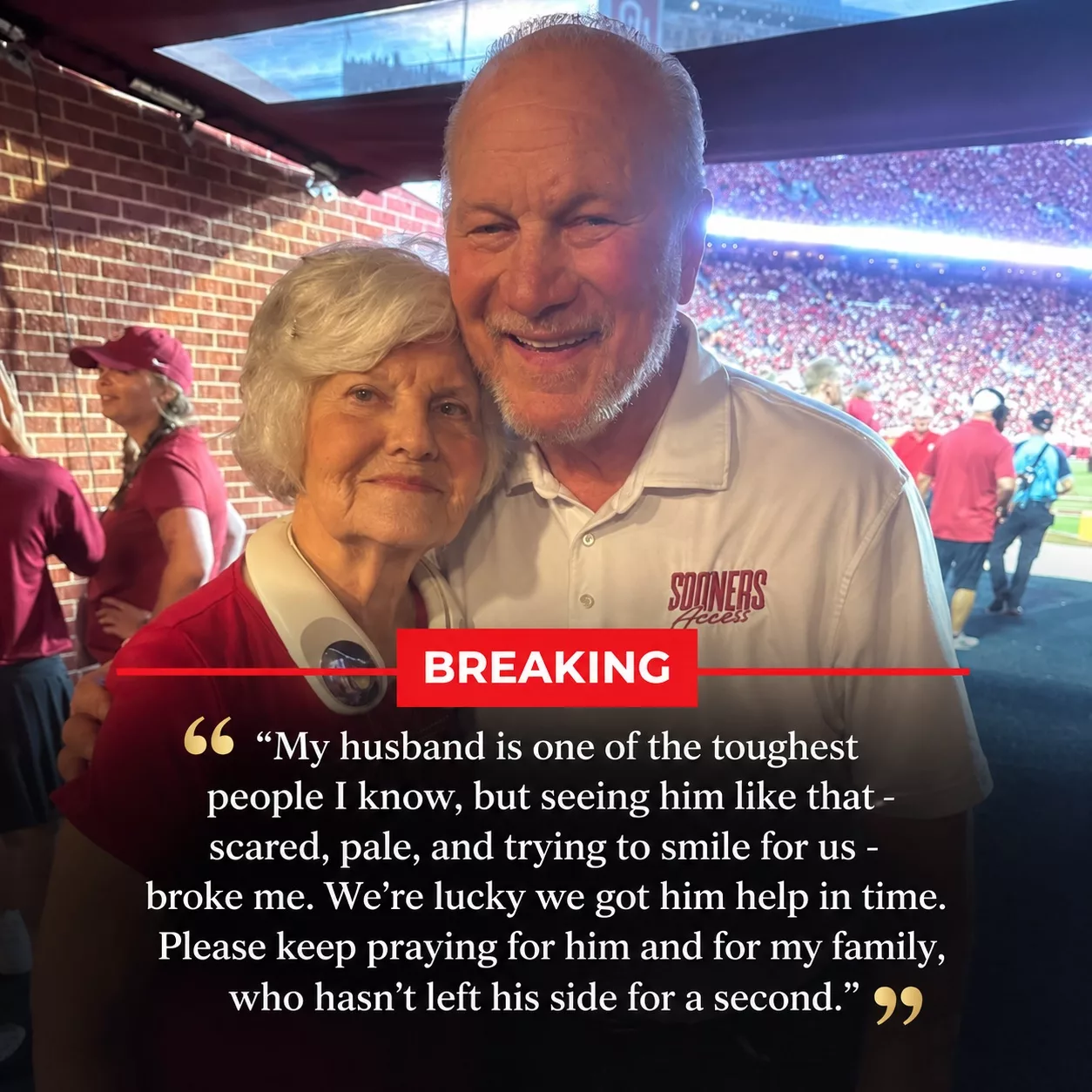Cover Image for 🚨 EMOTIONAL: Barry Switzer’s Wife, Becky Switzer, Gives an Update on the Oklahoma Sooners Legend’s Health and Thanks Fans for Their Support During This Difficult Time, After He Was Rushed to the Hospital Due to a Sudden Medical Emergency Because…