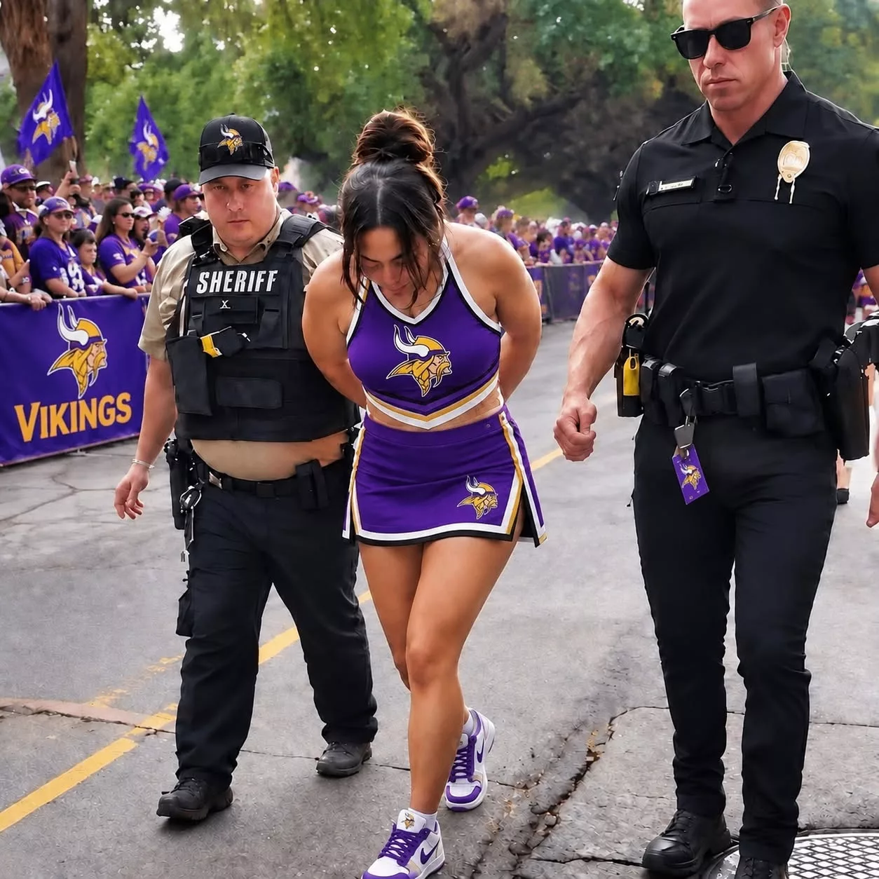 Cover Image for A female Minnesota Vikings fan endured a brutal “walk of shame” in front of thousands of people before the Vikings game had even begun [VIDEO]
