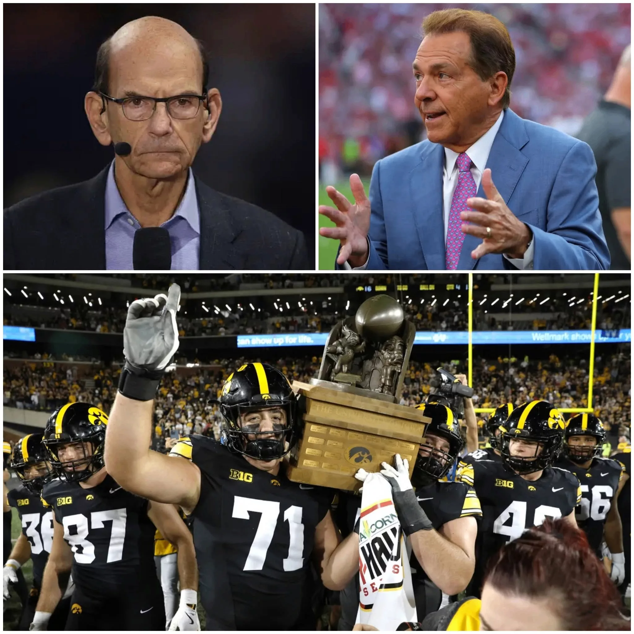 Cover Image for The ESPN studio turned into a “war zone” on Saturday night when Paul Finebaum and Nick Saban clashed over Iowa’s dominant 16–13 victory over Iowa State, and what started as routine postgame analysis quickly became one of the most intense on-air moments of the season.