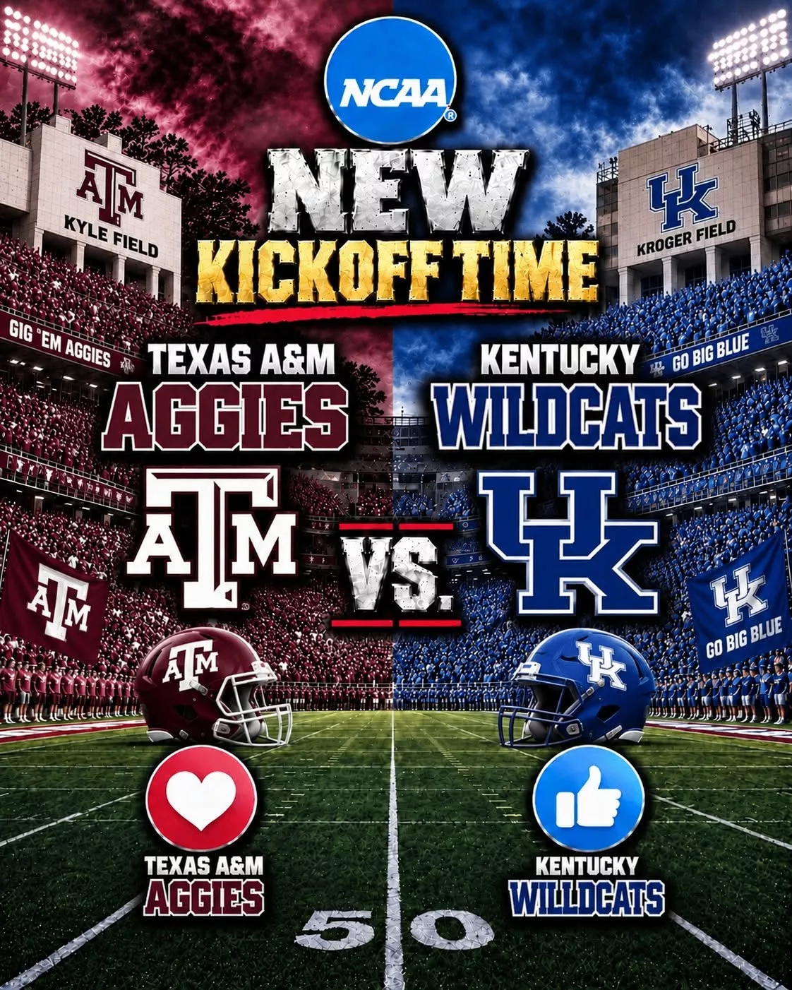 Cover Image for 🚨 BREAKING — KICKOFF TIME SUDDENLY CHANGED: ESPN has just put college football fans on high alert after announcing a major last-minute adjustment to the broadcast schedule for the highly anticipated showdown between the Texas A&M Aggies and Kentucky Wildcats.