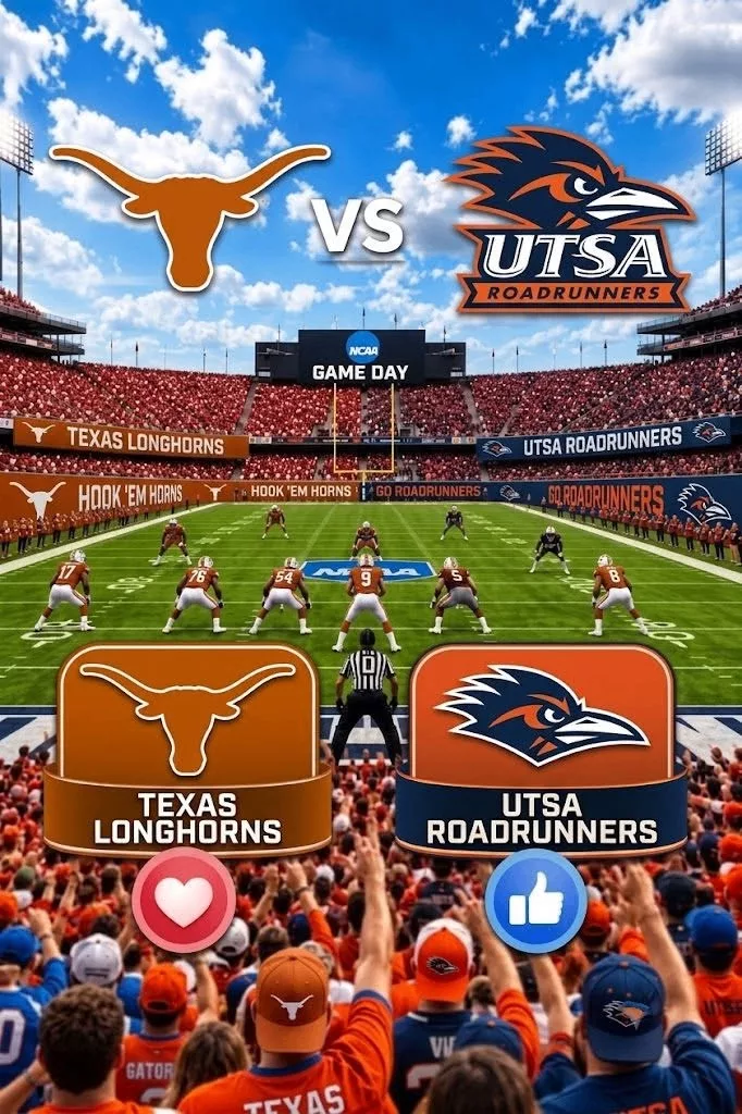 Cover Image for π¨ OFFICIAL BROADCAST UPDATE: Texas Longhorns vs. UTSA Roadrunners Set for Prime Time π