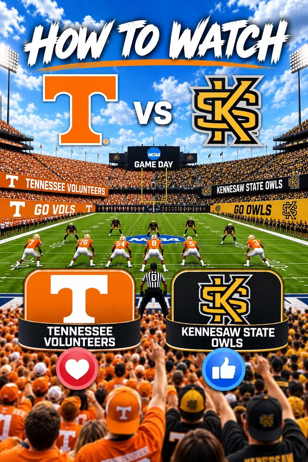 Cover Image for π How to Watch the Game: Tennessee Volunteers vs. Kennesaw State Owls β Time, TV Channel, Streaming Info, and Everything You Need to Know