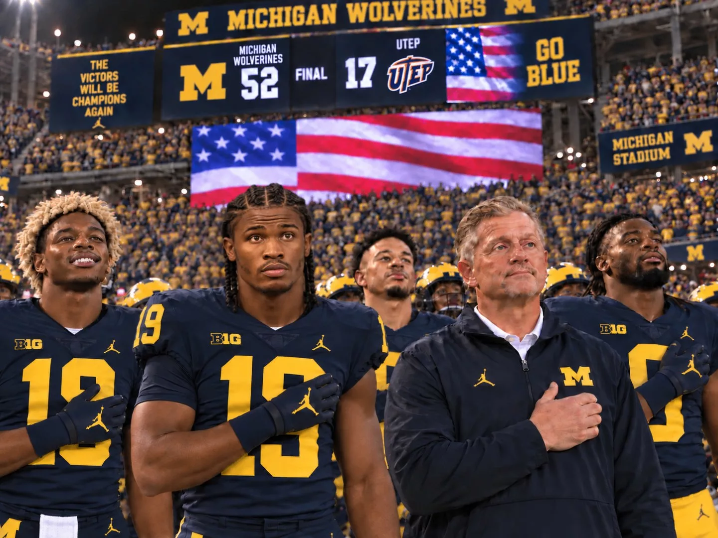 Cover Image for No one expected it — but the postgame National Anthem performed by the entire Michigan Wolverines team brought the stadium to tears.