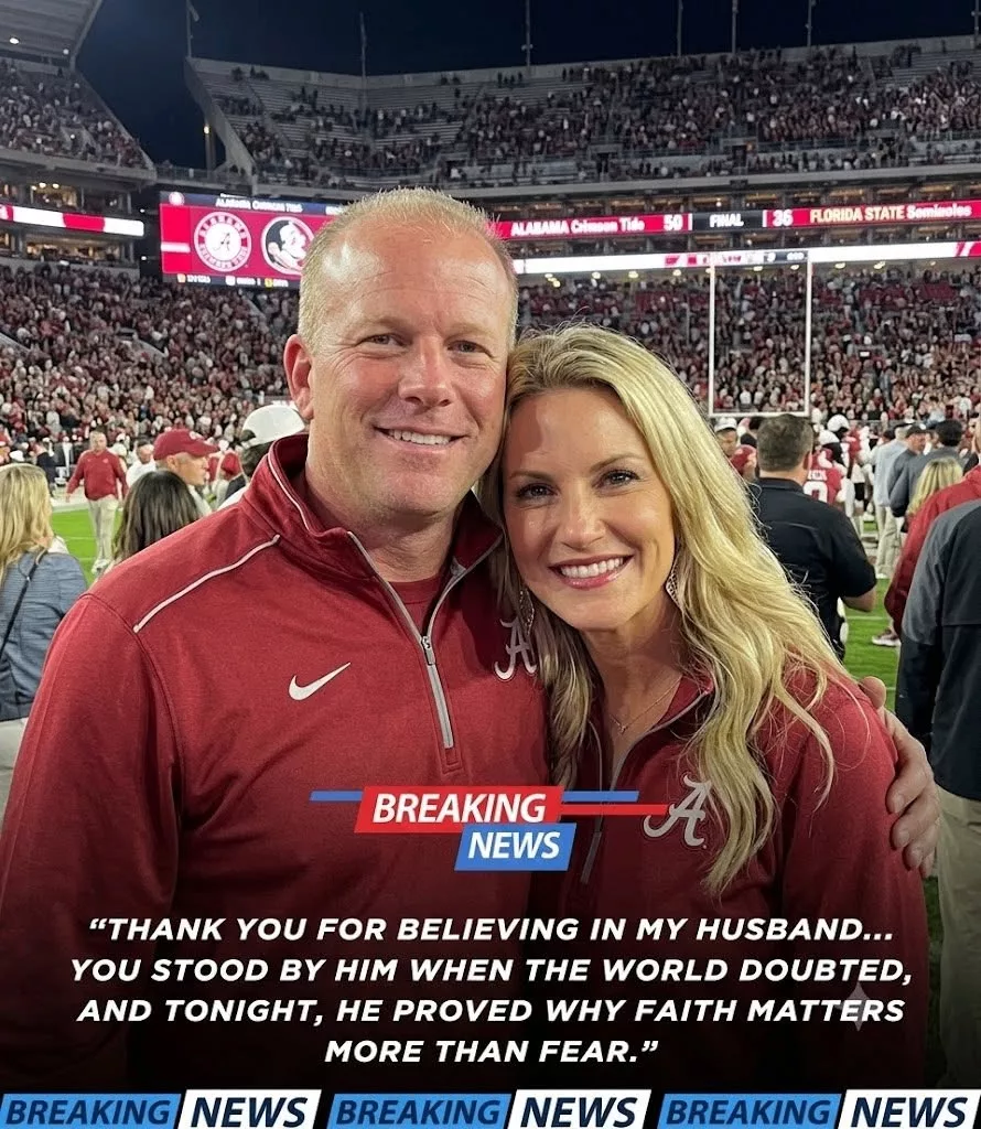 Cover Image for 5 MINUTES AGO: “Thank you for believing in my husband” – Kalen DeBoer’s wife shares an emotional message, revealing the heart behind Alabama Crimson Tide’s 50–36 victory over Florida State!