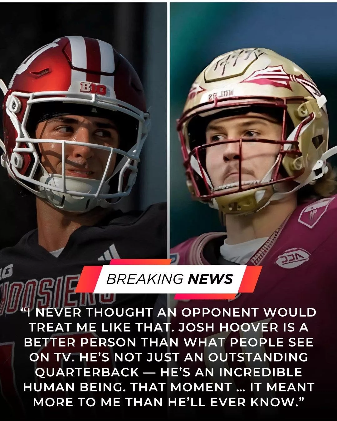 Cover Image for While the Indiana Hoosiers were celebrating their commanding 38–0 victory over Western Kentucky, Western Kentucky quarterback Brock Glenn sat quietly on the bench, head lowered after one of the most difficult nights of his season.